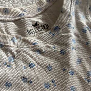 Hollister Ribbed Top with Blue Floral Design
